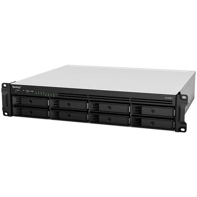 Synology RackStation RS1221RP+; Rack 2U, 8-bay 3.5''/2.5" SATA HDD/SSD, AMD Ryzen V1500B 4-core 2.2GHz; 4GB DDR4 ECC SODDIM,2x Memory slots; 4x RJ-45 1GbE LAN Port; 2xUSB 3.2; eSATA port; PCI Gen2x8 slot (x4 link); Redundant Power, 6.9 kg; 3yr wrnty