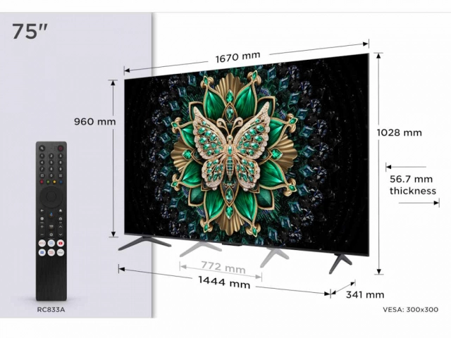 Televizor TCL 75C6K/MiniLED-QLED/75"/4K UHD/144Hz/Google TV/crna