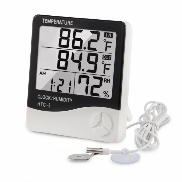 Termometar HTC-2 JWD temperetura, sat, vlaznost vazduha, sonda beli