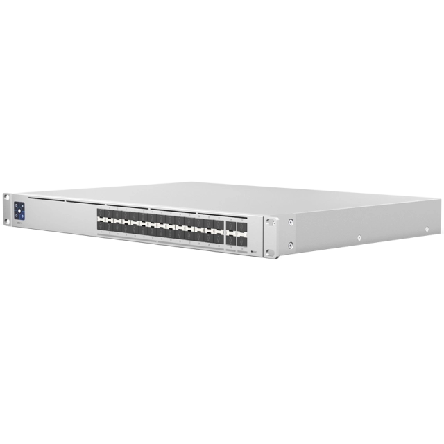 UBIQUITI Hi-Capacity Aggregation; (28) 10G SFP+ ports; (4) 25G SFP28 ports; DC power backup-ready; Layer 3 switching.