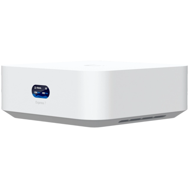 Ubiquiti UniFi Express 7 UX7 Mesh-scalable, super-compact 10G Cloud Gateway with integrated WiFi 7, 10 GbE RJ45 WAN port, 2.5 GbE RJ45 LAN port to extend network, up to 30+ UniFi devices and 300+ clients