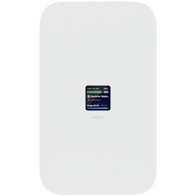 Ubiquiti UniFi U5G-Max high-performance 5G (3.4 Gbps) modem for any Unifi deployment. Instantly adopt through any UniFi PoE port, it delivers automatic setup, dual SIM/eSIM, and seamless failover