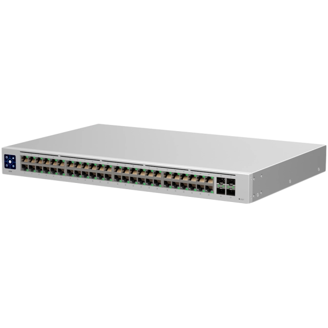 Ubiquiti USW-48 48-port, Layer 2 switch, 48 x GbE ports, 4 x 1G SFP ports, Fanless, silent cooling, ESD/EMP protection, 1.3" touchscreen LCM display, Rackmount (Kit included)