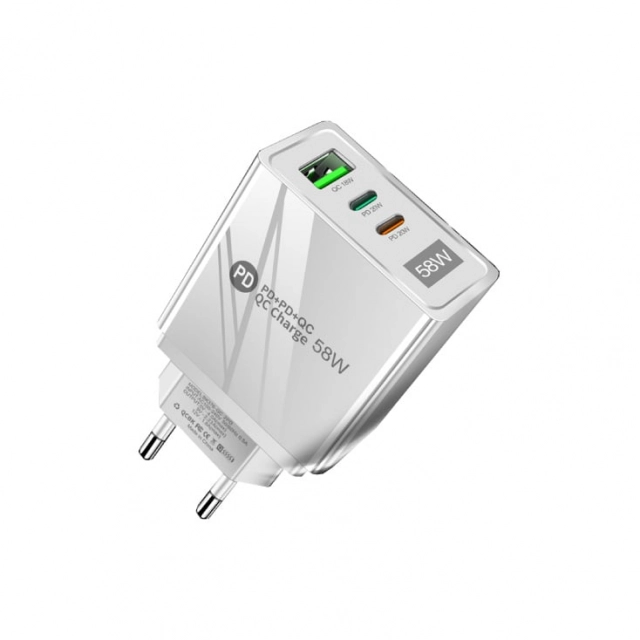 Univerzalni USB brzi punjač 58W 2xUSB-C PD + USB-A QC 3.0 USBP371