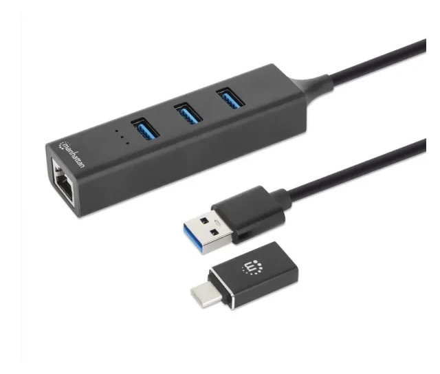 USB HUB 3port Manhattan 180894 USB-A/C 3xUSB 3.2 5Gbps/1xGLAN 5Gbps/sivi