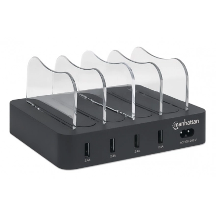 USB punjač 4-port Manhattan 102261 5V/2.4V/34W/držač za telefon Crni