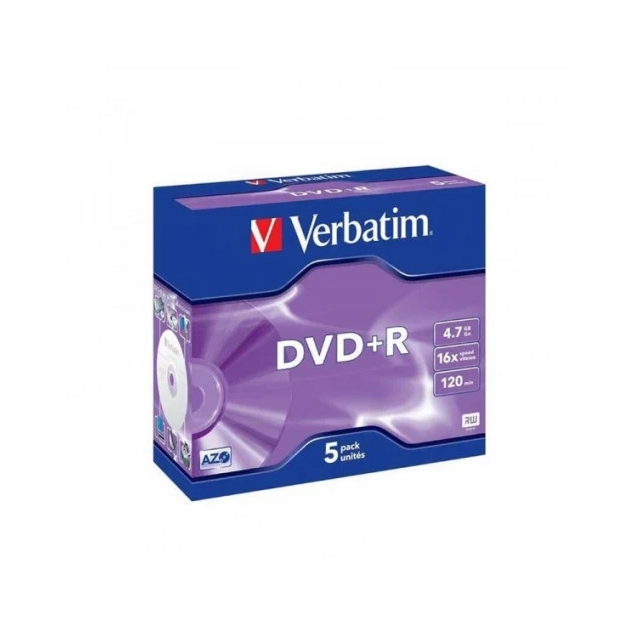 VERBATIM DVD+R 4.7GB 16X 43497 JAWEL CASE AZO MATT SILVER 1/5