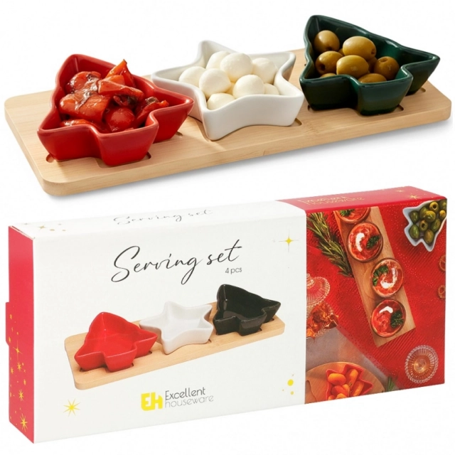 Vilde 139498 - Porcelanske činije sa tacnom - motiv jelke , 3 kom