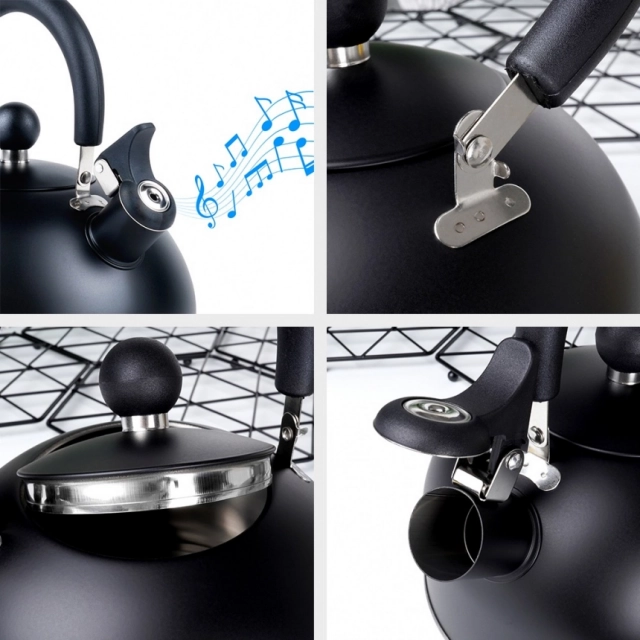 Vilde 199014 - Čajnik sa zviždukom 3L -  korisna zapremina 2.4L, Crni