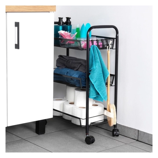 Vilde 568029 - Metalna polica na 3 nivoa (crna ),  44 x 26 x 63 cm