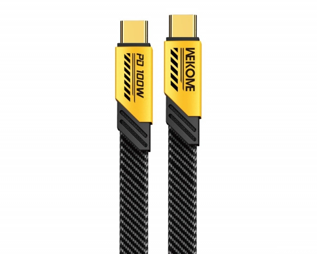 WEKOME WDC-192 Kabl 3.1 USB tip C M/M 1m, za Superbrzo punjenje 100W/480Mbps, flat-crno-žuti 