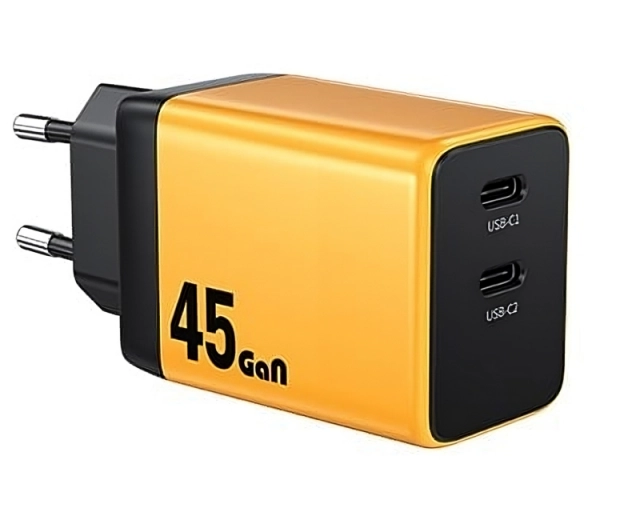 WEKOME WP-U33 Super brzi Strujni GaN Punjač, 2-porta USB (2 x 3.1 tipC) 45W, žuti 