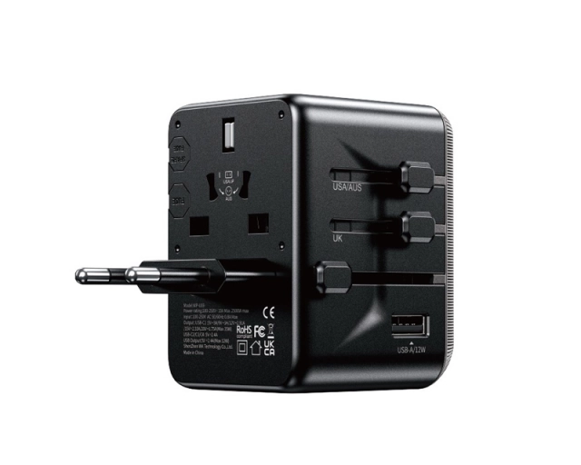 WEKOME WP-U69 Univerzalni Strujni GaN punjač, 5-porta USB (3.0 i 4 x 3.1 tipC-EU/UK/AU/US/JAP) 65W, crni 